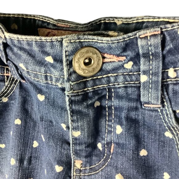 Candie's Girl Denim Capri Jeans Blue / White Hearts Adjustable Waist Sz 8 Cotton - Picture 12 of 13